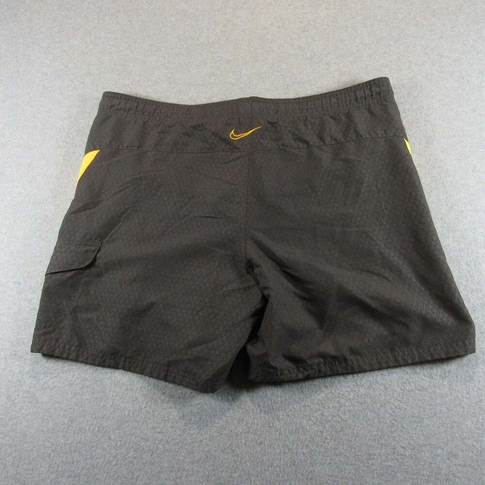 Nike Mens Swim Trunks L x 7 Black‎ Yellow 100% Polyester Pocket Swoosh Logo